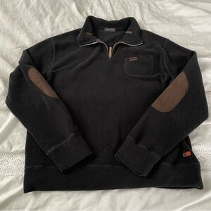 Corneliani ID Sz 56 LARGE Black fleece jacket 1/4 zip elbow patch suede  Italian